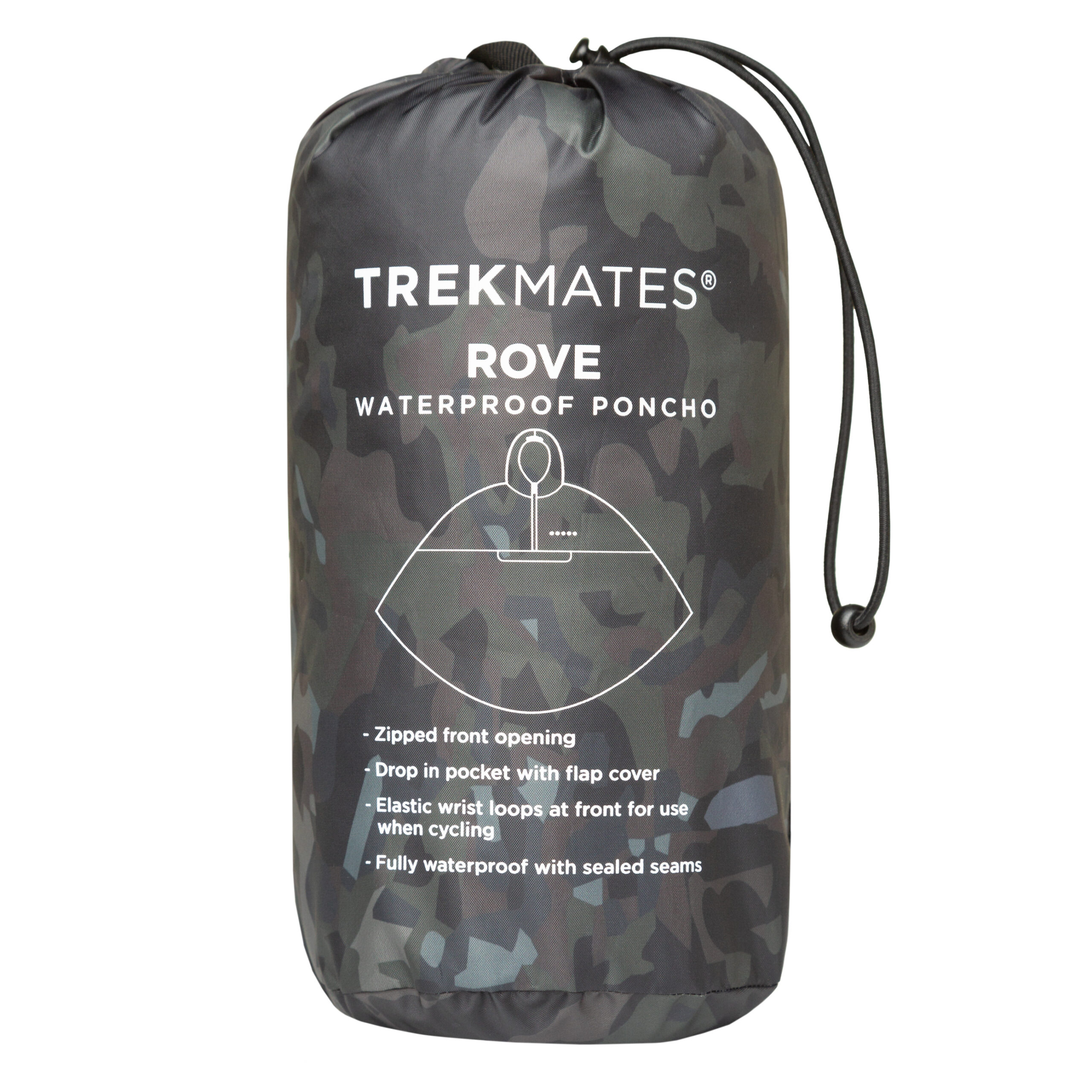 Hikehopper Trekmates Rove poncho zwart ingepakt