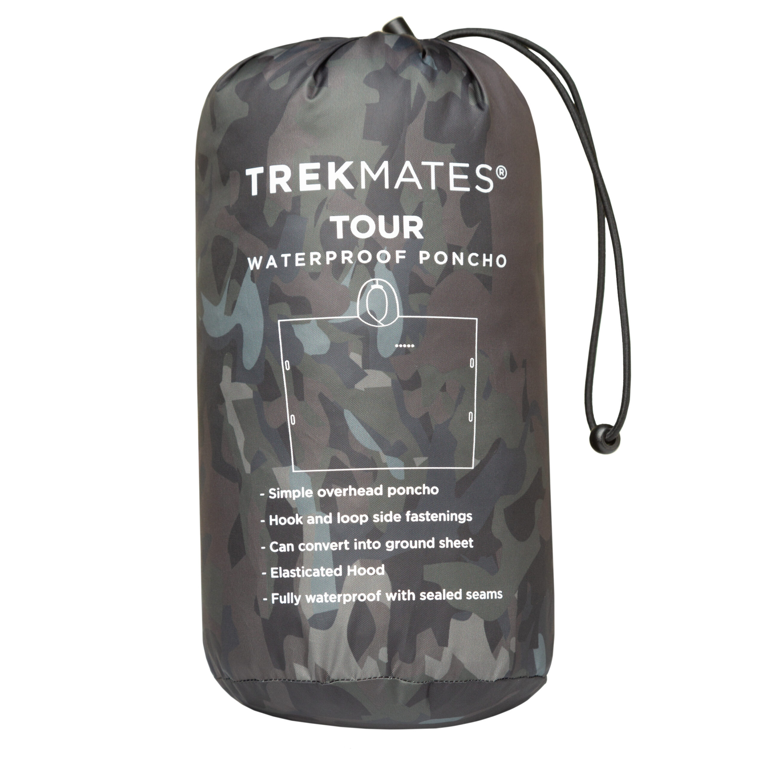 Hikehopper Trekmates Tour Poncho zwart ingepakt